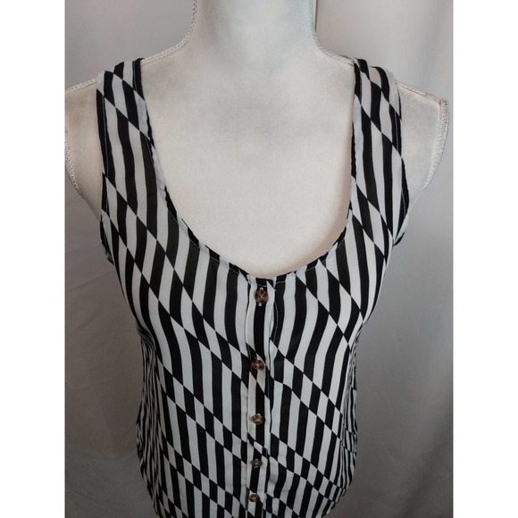 Volcom sleeveless sheer button up black & white striped top - Picture 5 of 5